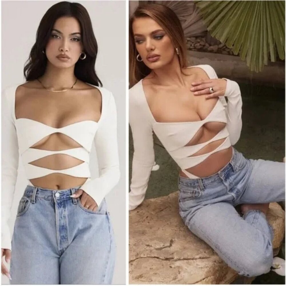 House of CB WHITE Danica BODYSUIT Sz S NWT